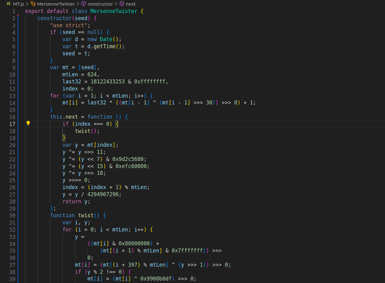 Mersenne Twister Python Code